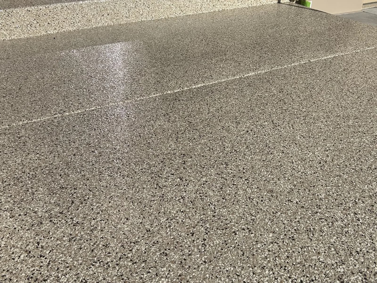 Metallic epoxy flake floor coating detail
