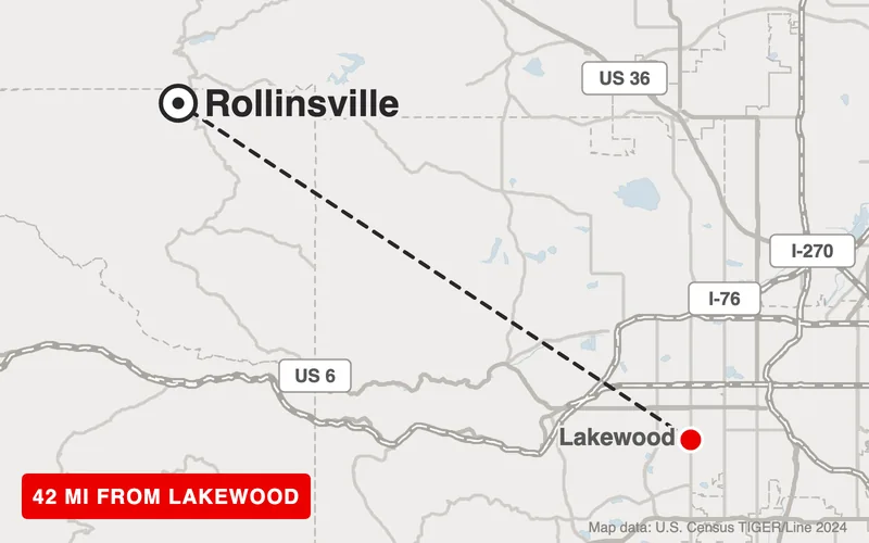 Map from Lakewood to Rollinsville, Colorado, 42 road miles